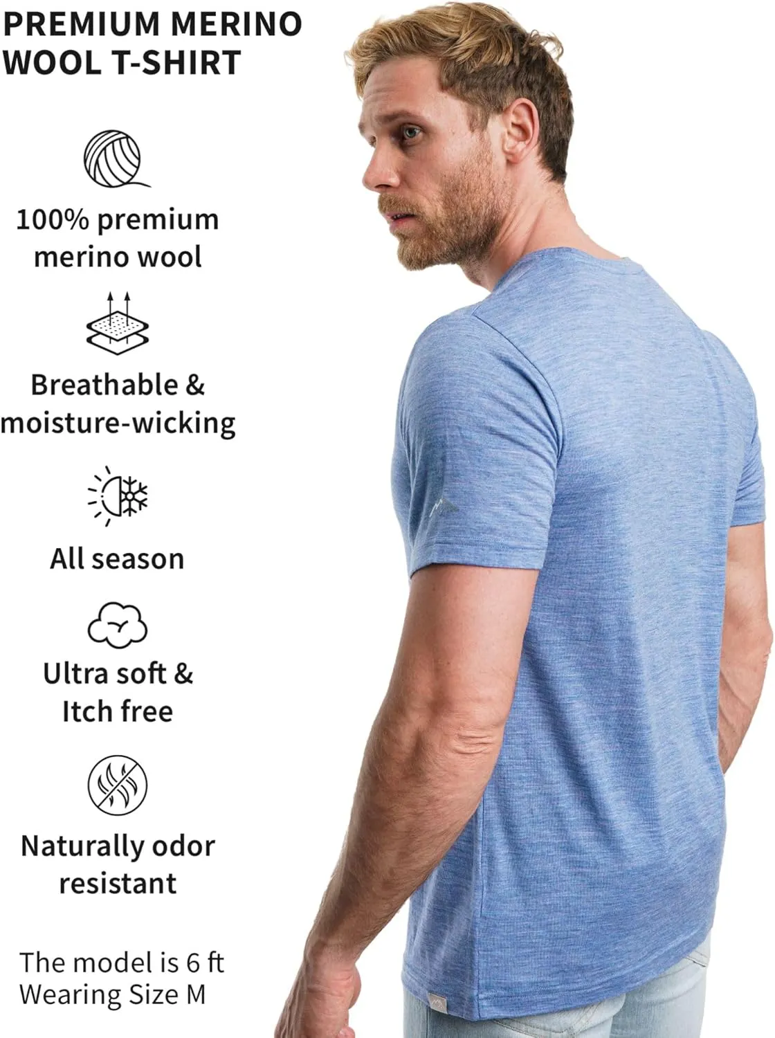 Merino Wool T-Shirt Mens - Merino Wool Undershirt Thermal Shirt for Men and Hiking Socks