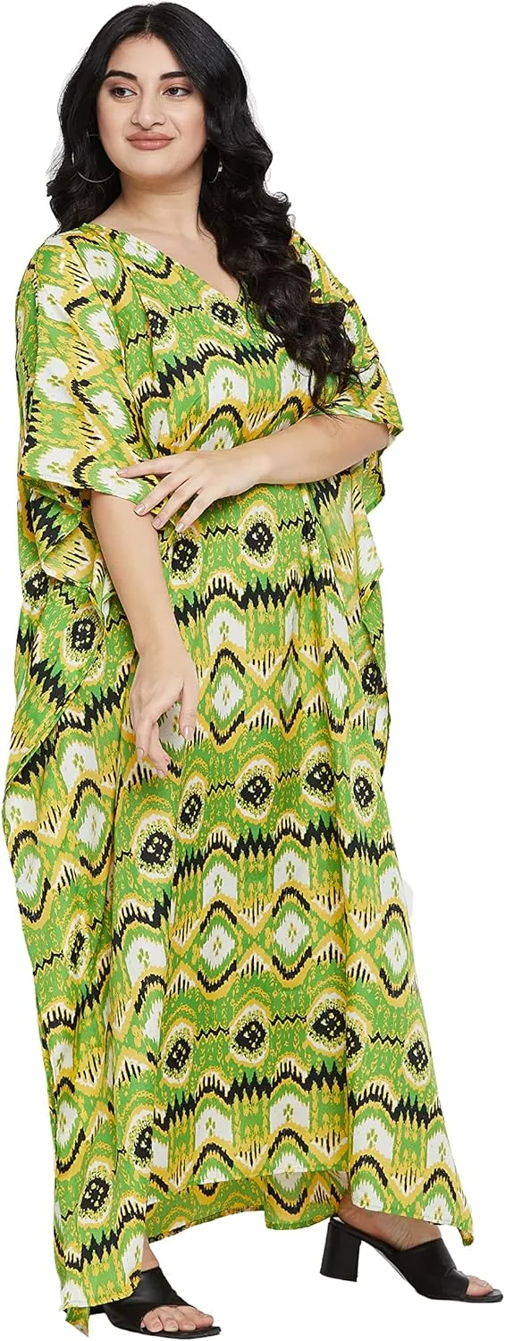 Oussum Women Casual Kaftan Plus Size Long Dubai Caftan Beach Polyester Maxi House Dress for Ladies