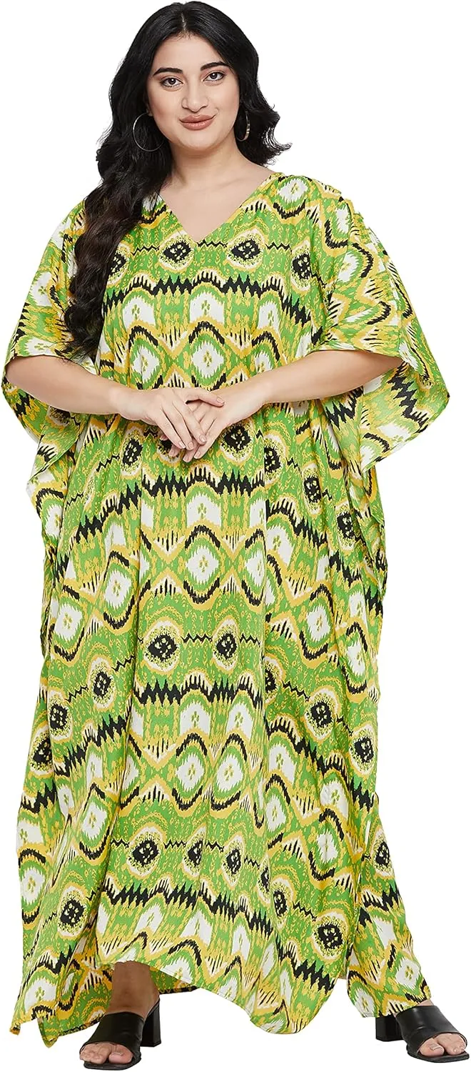Oussum Women Casual Kaftan Plus Size Long Dubai Caftan Beach Polyester Maxi House Dress for Ladies