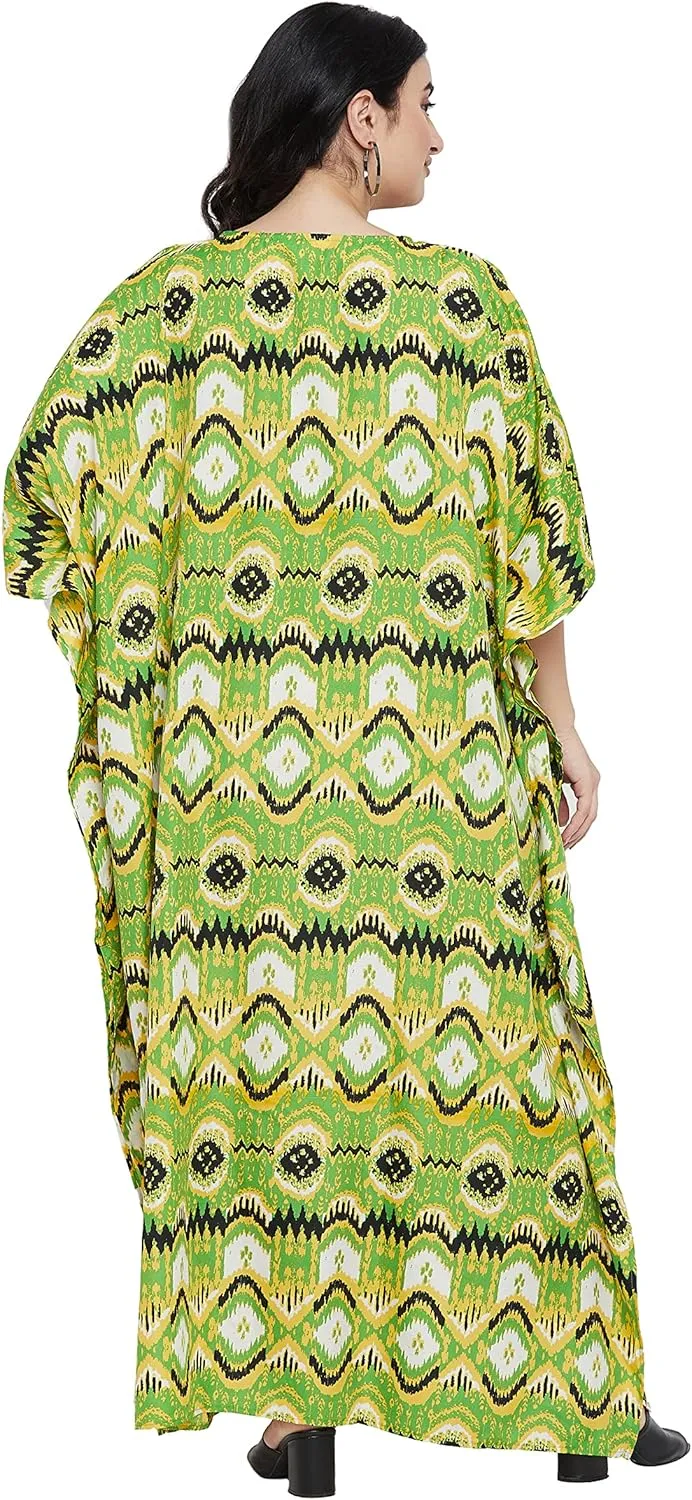 Oussum Women Casual Kaftan Plus Size Long Dubai Caftan Beach Polyester Maxi House Dress for Ladies