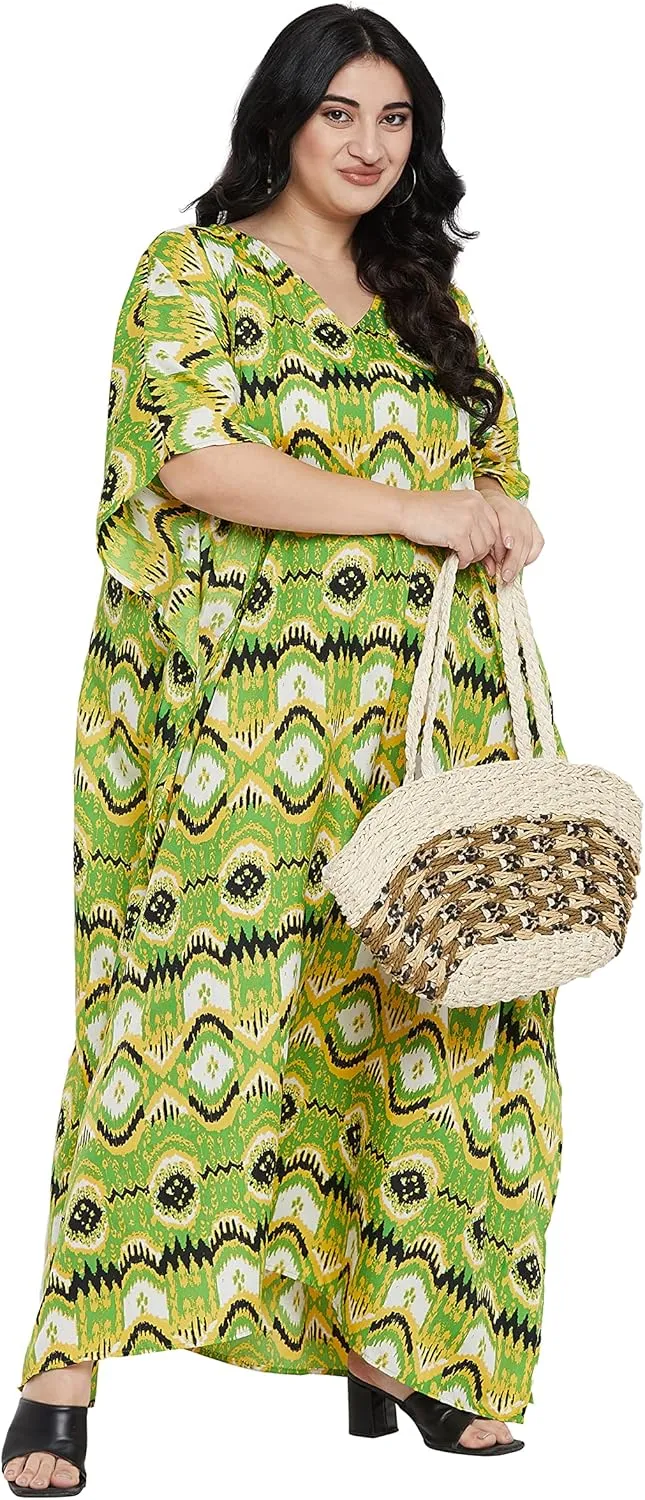 Oussum Women Casual Kaftan Plus Size Long Dubai Caftan Beach Polyester Maxi House Dress for Ladies