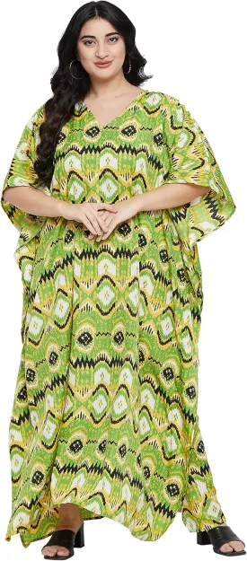 Oussum Women Casual Kaftan Plus Size Long Dubai Caftan Beach Polyester Maxi House Dress for Ladies
